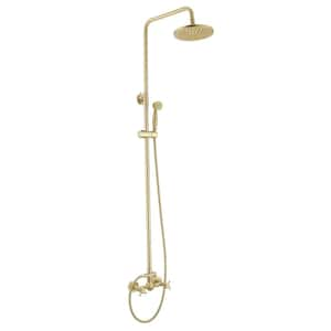 2-Spray Wall Slid Bar Round Rain Shower Faucet with Hand Shower 2 Cross Handles Mixer Shower System Taps in Gold