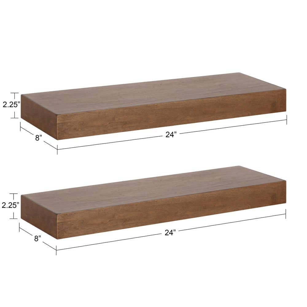 Havlock 30" Rustic Brown Solid Wood Floating Wall Shelves