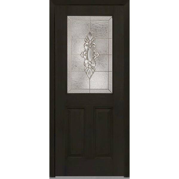 MMI Door 36 in. x 80 in. Heirloom Master Right-Hand Inswing 1/2-Lite Decorative Stained Fiberglass Mahogany Prehung Front Door