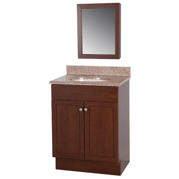 Glacier Bay 24 in. W Wrap Vanity in Auburn with Vanity Top in Sienna and Medicine Cabinet