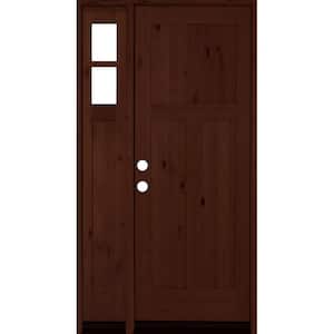 46 in. x 96 in. Alder 3 Panel Right-Hand/Inswing Clear Glass Red Mahogany Stain Wood Prehung Front Door w/ Left Sidelite