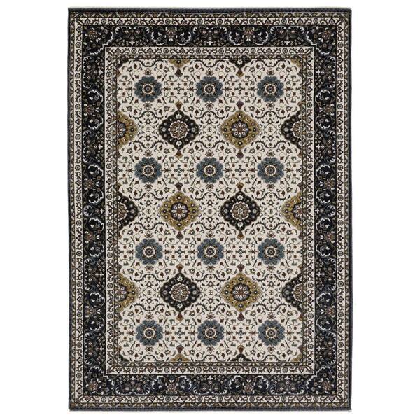5' X 8' Ivory Medallion Area Rug With Fringe