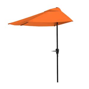 9 ft. Steel Outdoor Half Round Patio Market Umbrella with Easy Crank Lift in Terracotta
