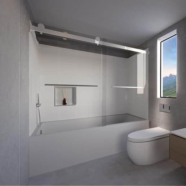 NuVo Dove Grey-Tetherow 60 in. L x 30 in. W x 83 in. H Rectangular Tub/ Shower Combo Unit in Chrome Left Drain