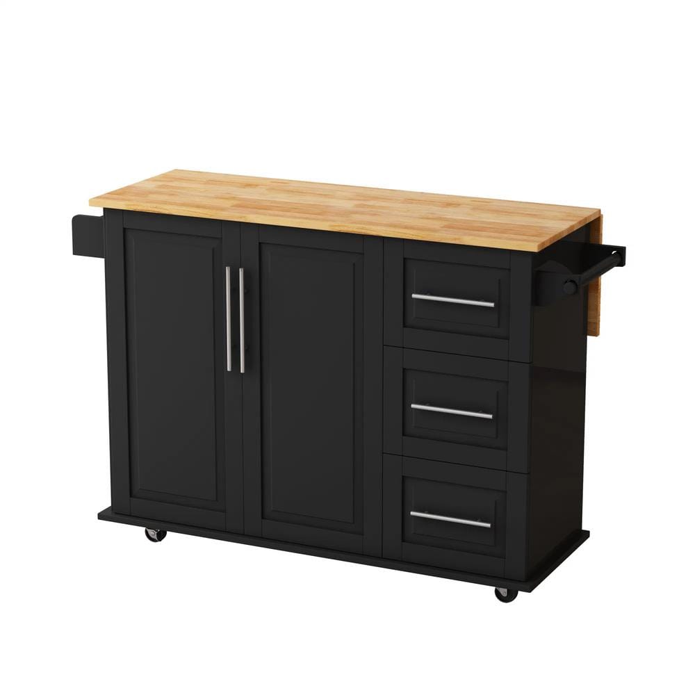 51.97 in. W x 17.52 in. D x 36.02 in. H Black MDF Kitchen Cart Expandable D