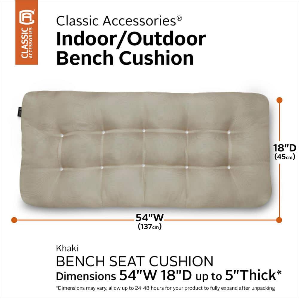 Beige Overstuffed Water-Resistant Outdoor Bench Cushion, 54" x 18"