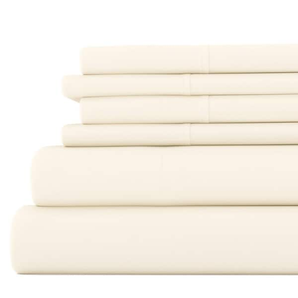 Becky Cameron 6-Piece Ivory Solid Microfiber King Sheet Set