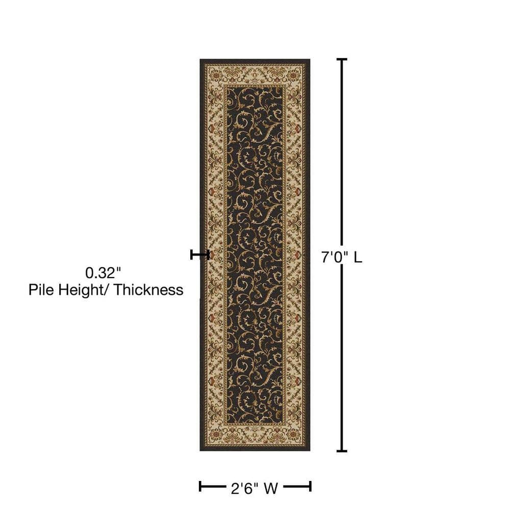 Como Traditional Warm Brown Floral Border Runner Rug