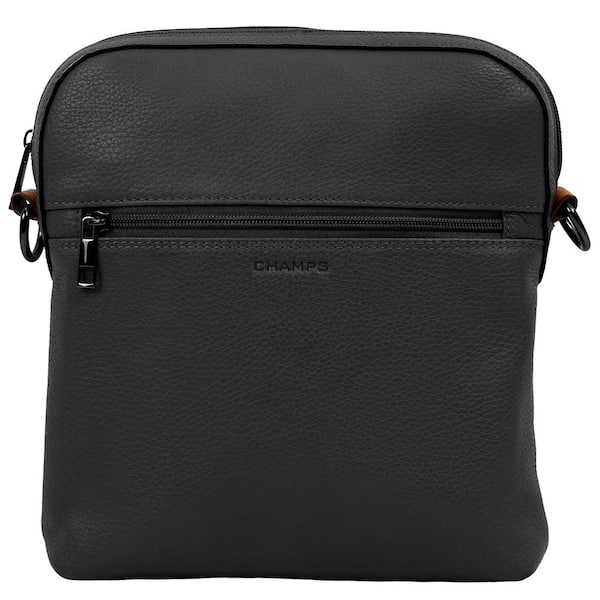 CHAMPS Onyx Collection 9.5 in., Black Leather Crossbody Bag Backpack ...