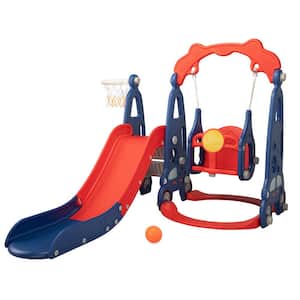Red and Blue 3 In 1 Slide and Swing Set with Basketball Hoop