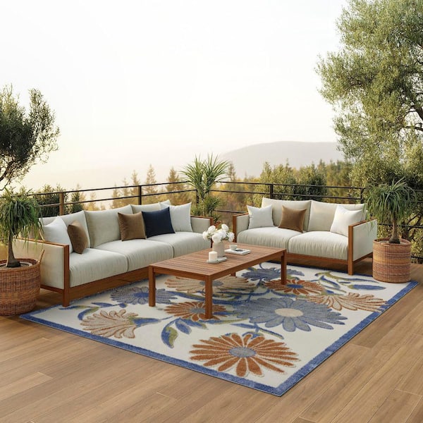 Aloha Beige Multicolor 9 ft. x 12 ft. Botanical Contemporary Indoor/Outdoor Area Rug