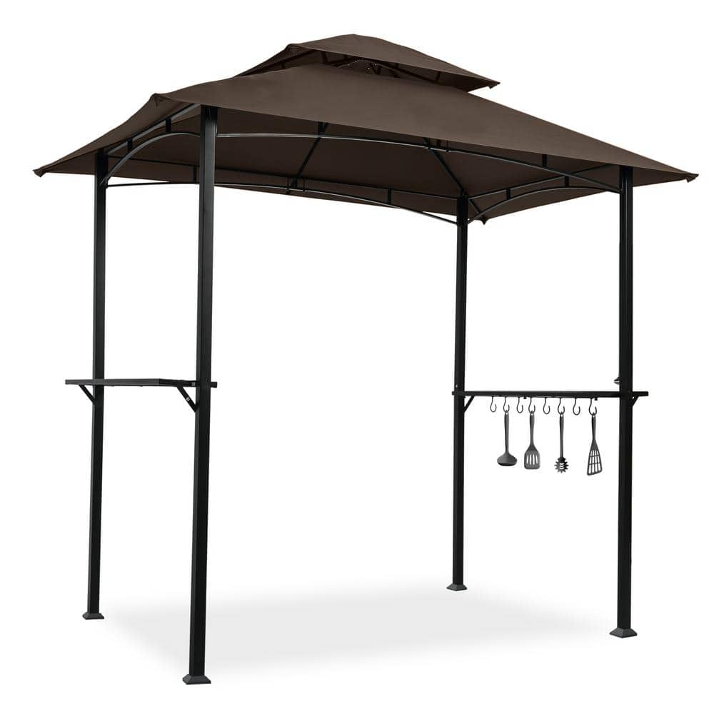 8 ft. x 5 ft. Brown Grill Gazebo Shelter Tent, Double Tier Soft Top Canopy 