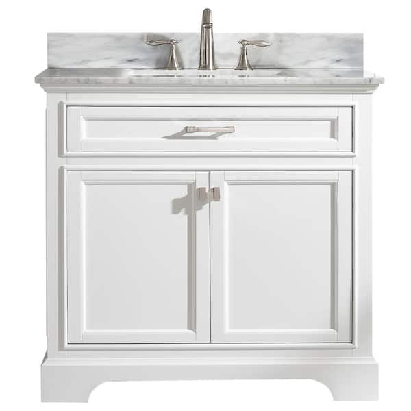 Design Element Milano 36 In W X 22, 36 Inch White Bathroom Vanity With Carrara Marble Top