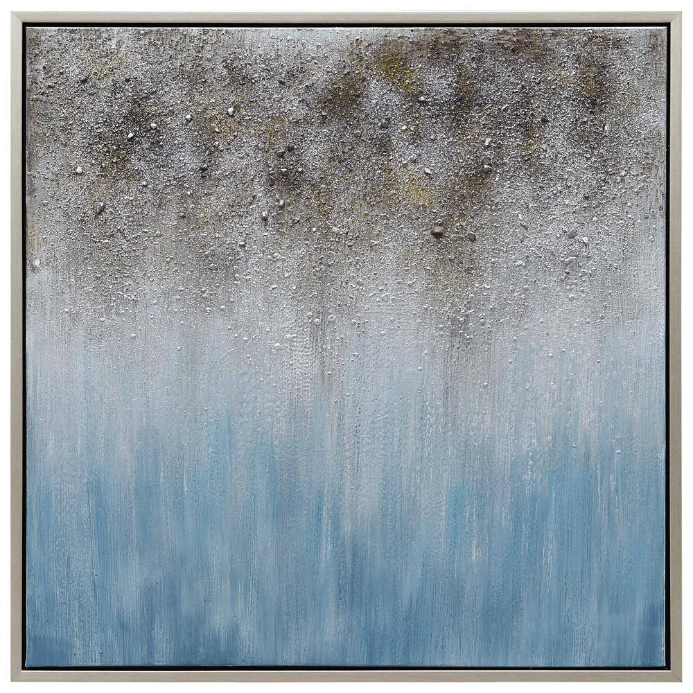 Blue Shadow Abstract Hand Painted Canvas with Silver Frame, 36" x 36"
