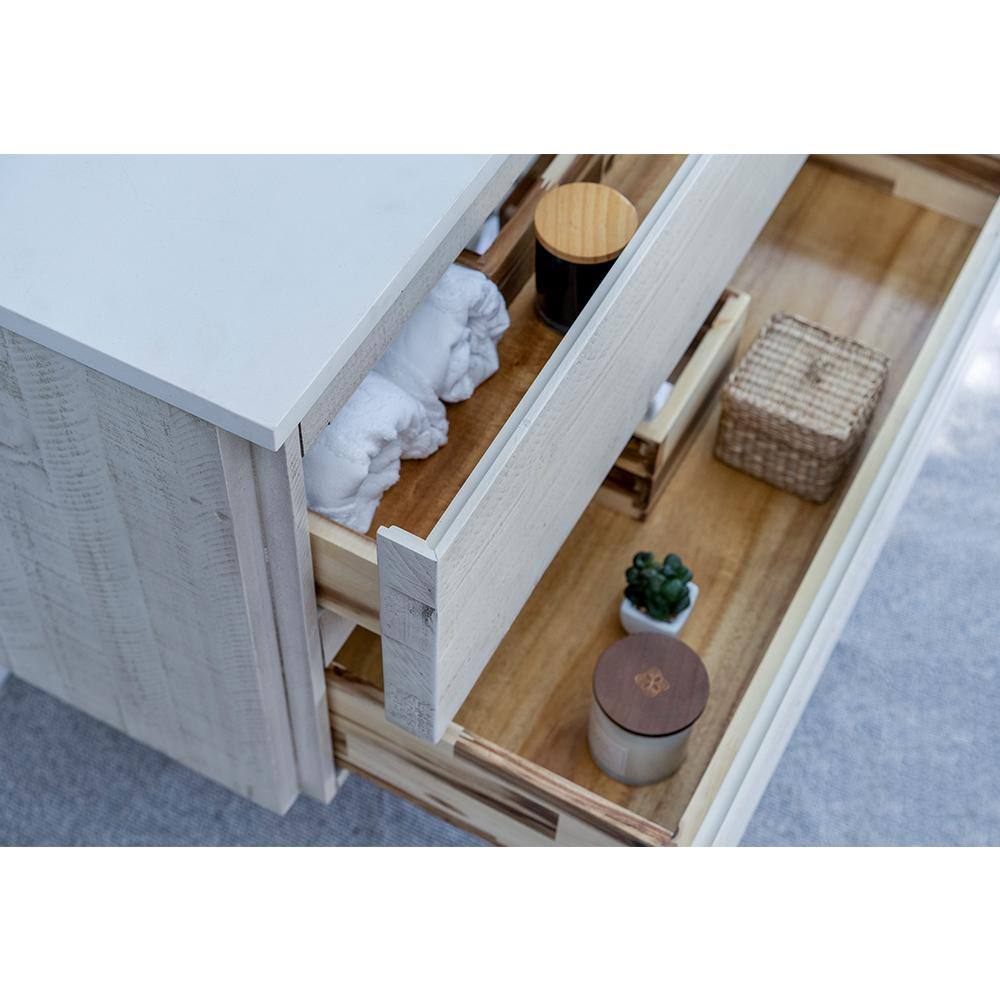 Rustic White Acacia Wood Wall-Mount Single Sink Vanity Base