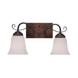 2-Light Rubbed Bronze Vanity Light with Etched White Glass