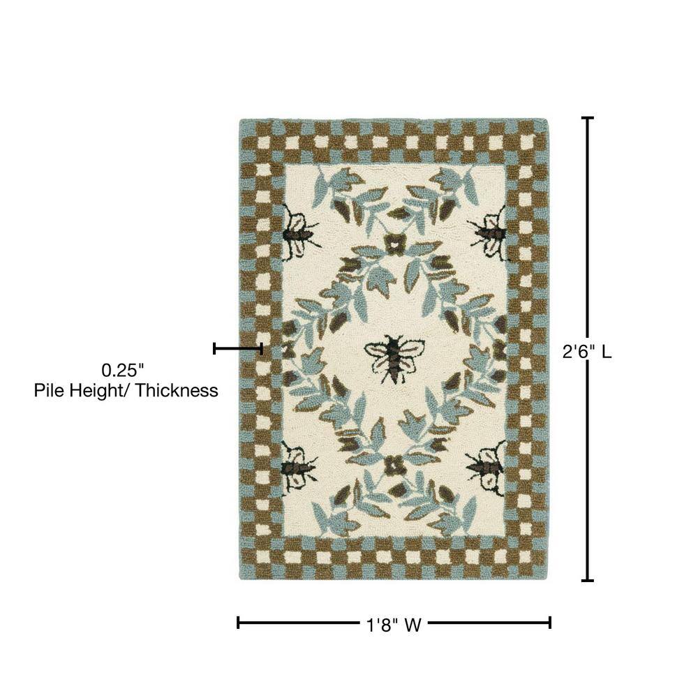 Ivory Floral Hand-Hooked Wool Rectangular Area Rug