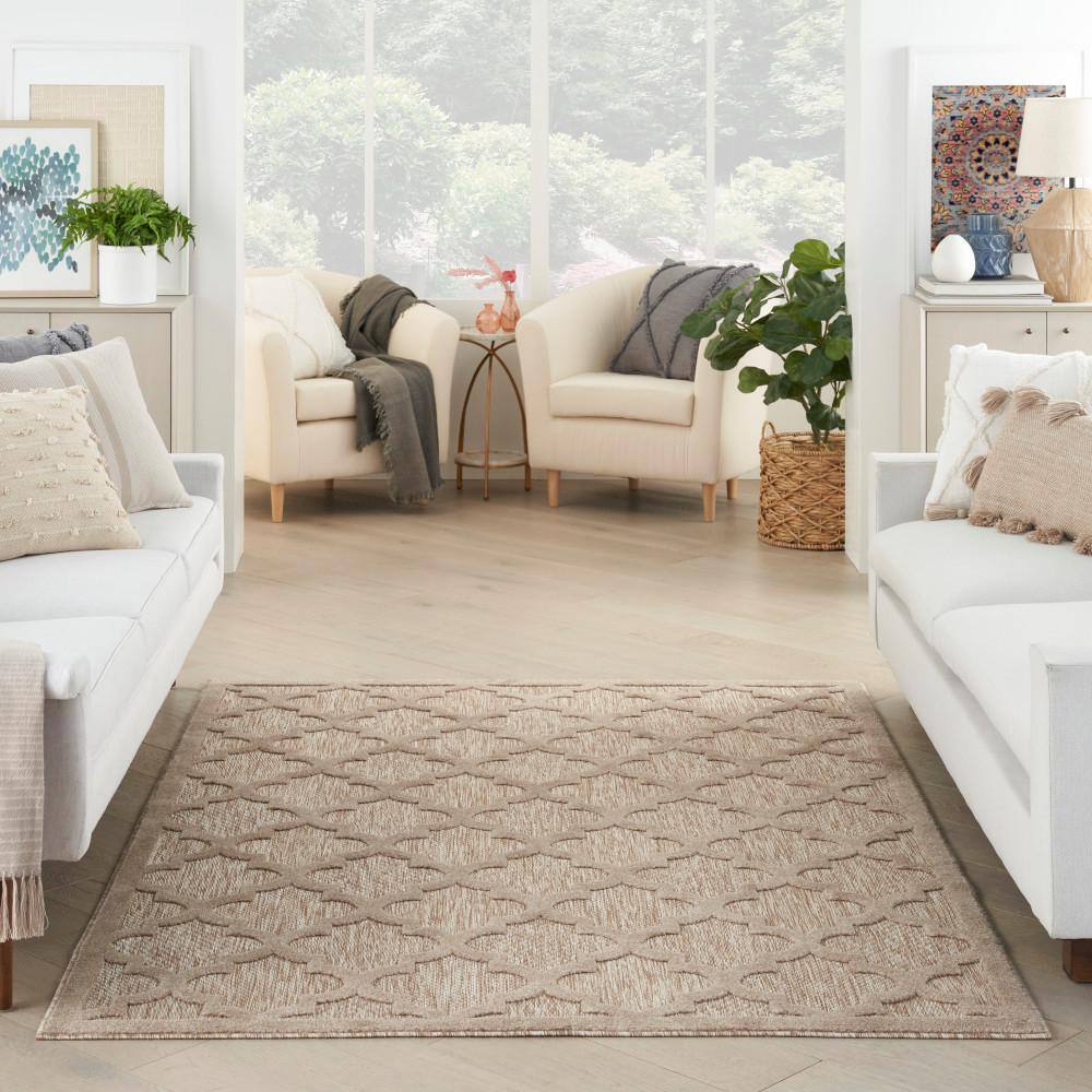 Natural Beige Synthetic Trellis Flat Woven 5' x 7' Rug