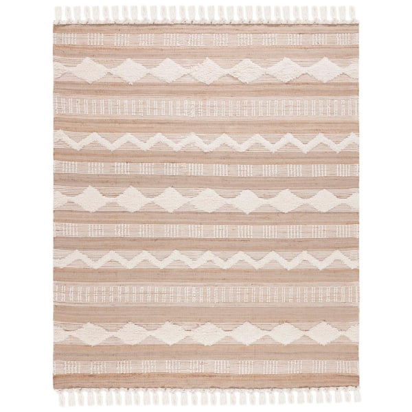 Natural Fiber Beige/Ivory 8 ft. x 10 ft. Chevron Striped Area Rug