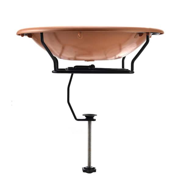 Phewnyzo 12 in. Mounted Bird Bath Deck with Adjustable 3.5 Steel Clamp Balcony Railing Birdbaths in Brown