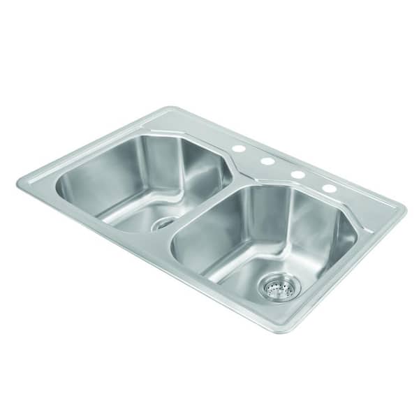Unbranded Drop-In Stainless Steel 33 in. 4-Hole Double Bowl Kitchen Sink