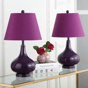 Amy 24 in. Dark Purple Gourd Glass Table Lamp with Purple Shade (Set of 2)