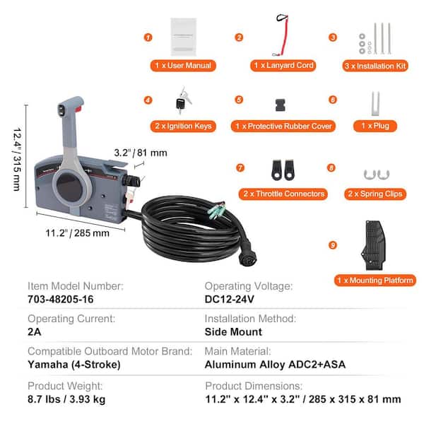 SKYSHALO Boat Throttle Control, 703-48205-16 Side-Mounted Outboard