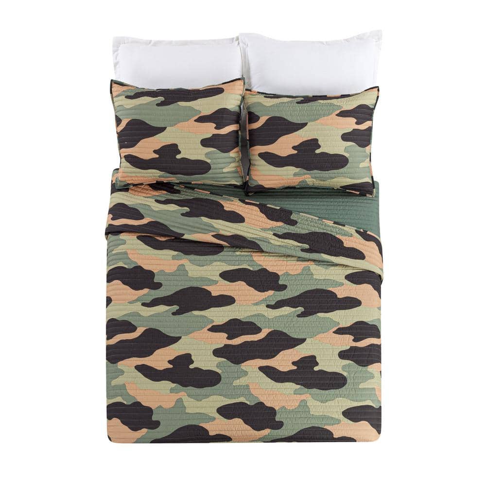 Twin Gray and Green Reversible Microfiber Quilt Set
