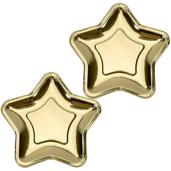 20-Pack 7 in. Star-Shaped Disposable Paper Dessert Plates in Gold for Birthday and Holiday Parties 20-Pieces