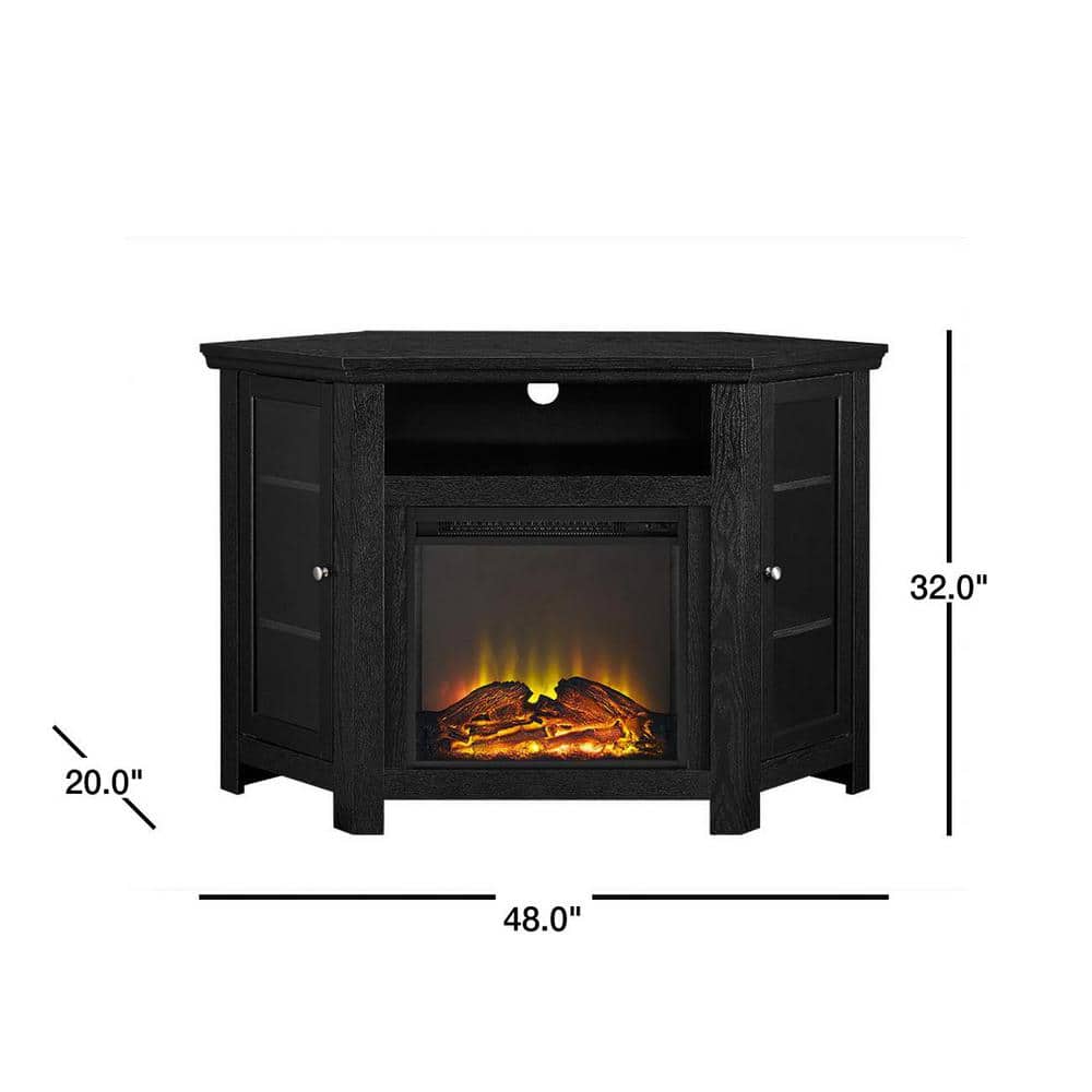 Black Corner TV Stand with Electric Fireplace and Cabinet