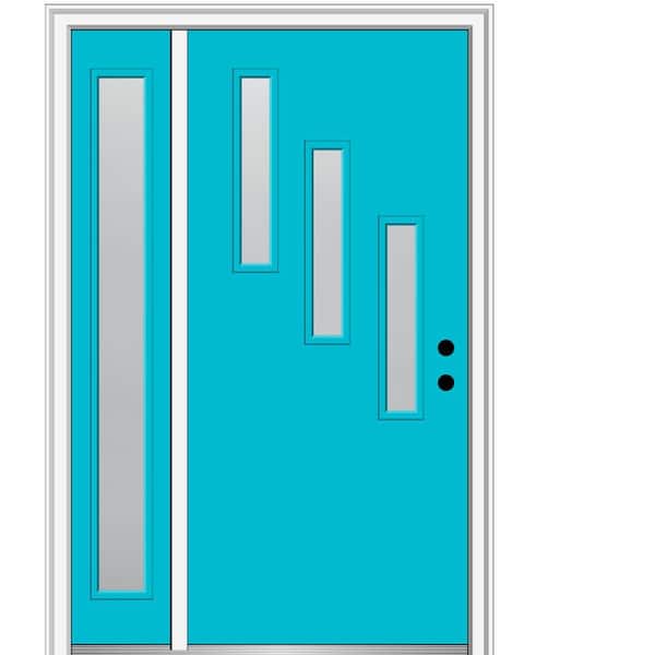 MMI Door 51 in. x 81.75 in. Davina Frosted Glass Left-Hand 3-Lite Modern Painted Fiberglass Smooth Prehung Front Door w/ Sidelite