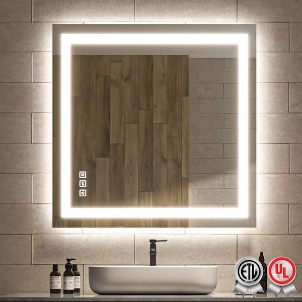 waterpar Backlit and Front Light 36 in. W x 36 in. H Rectangular Frameless Wall Bathroom Vanity Mirror