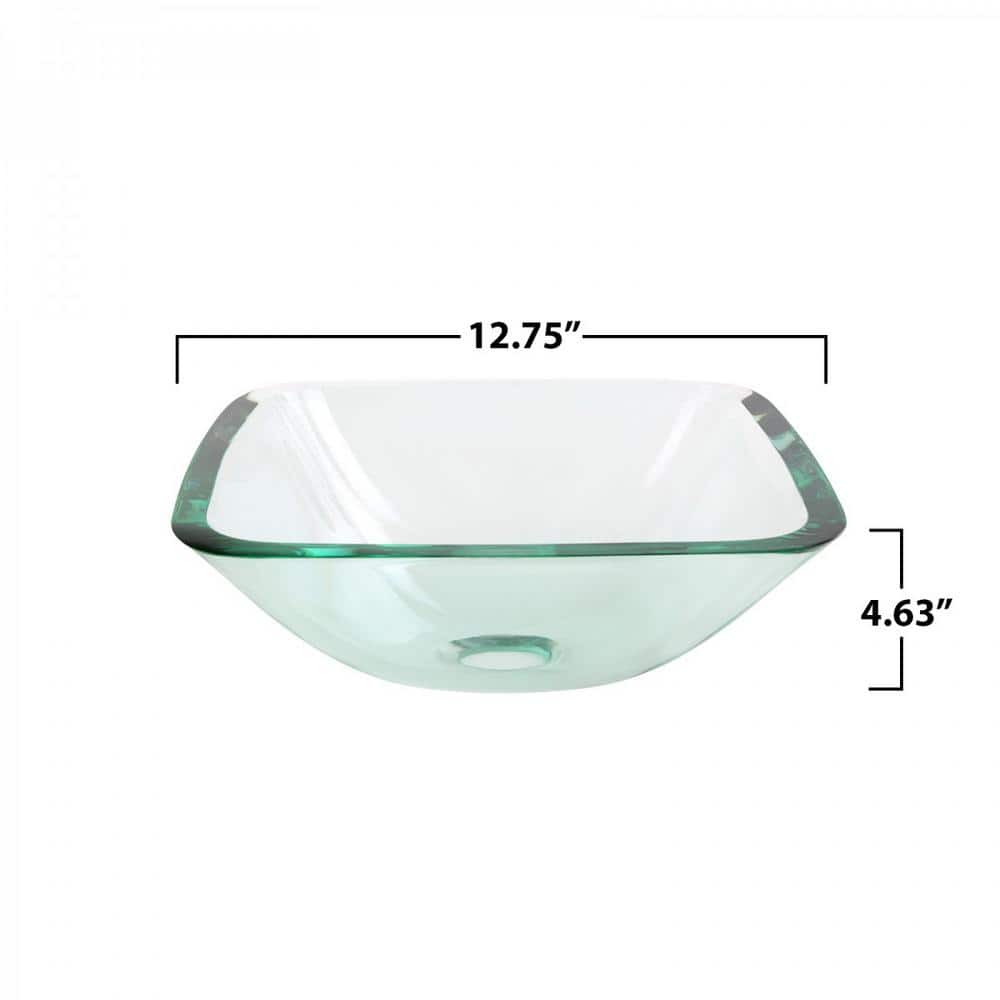 Clear Tempered Glass Square Vessel Sink with Drain