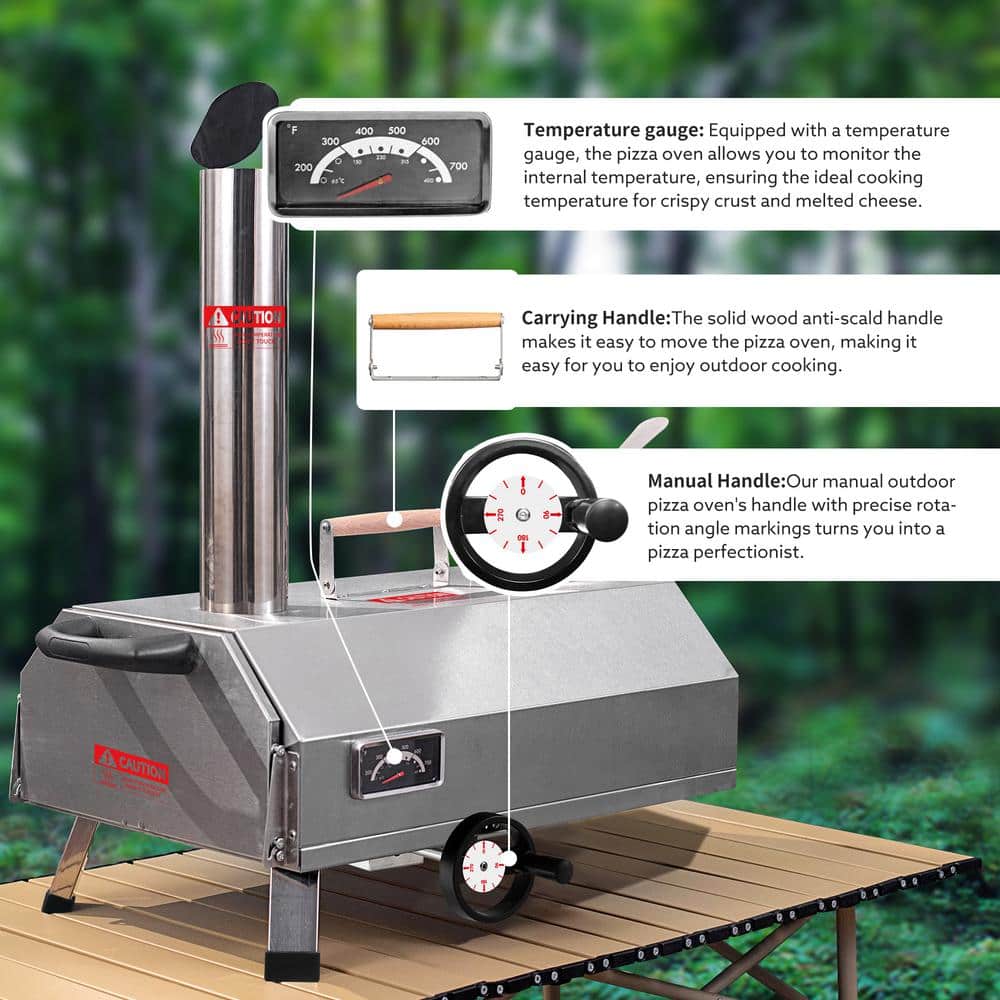 12-Inch Silver Stainless Steel Outdoor Wood Pizza Oven