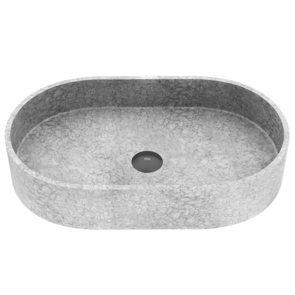 Sagrada Gothic Gray Concreto Stone 24 in. L x 14 in. W x 5 in. H Oval Vessel Bathroom Sink