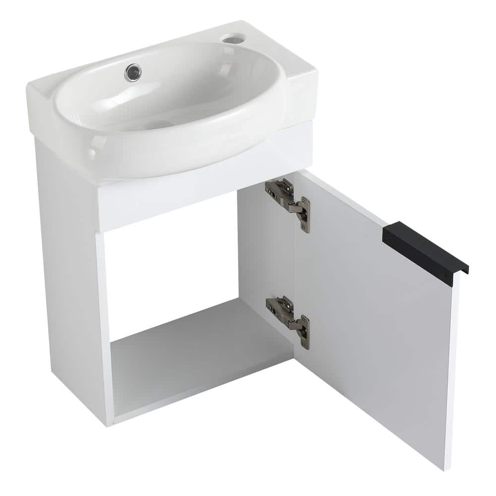Wall 16 in. W x 8.56 in. D x 21.75 in. H Single Sink Freestanding Bath Vanity in Gloss White with White Ceramic Top price history on PriceWatchPro