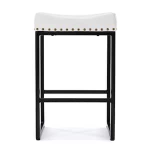 24 in. White Cusioned Backless Faux Leather Saddle Bar Stools with Metal Frame (Set of 4)