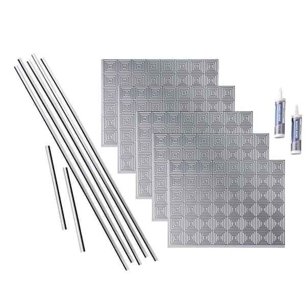 Fasade Miniquattro 18 in. x 24 in. Argent Silver Vinyl Decorative Wall Tile Backsplash 15 sq. ft. Kit