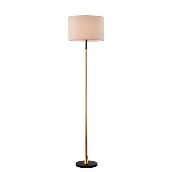 Staykiwi 65 in. Matte Black 1-Light Industrial Standard Floor Lamp with Beige Lampshade Ideal for Living Room, Bedroom, Office