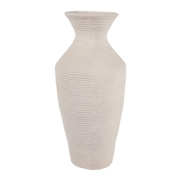 27.75 in. Beige Paper Mache Pot Sculptural Ribbed Decorative Vase