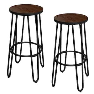 24 in. Espresso Elm Backless Metal-Framed Barstools with Hairpin Legs (Set of 2)