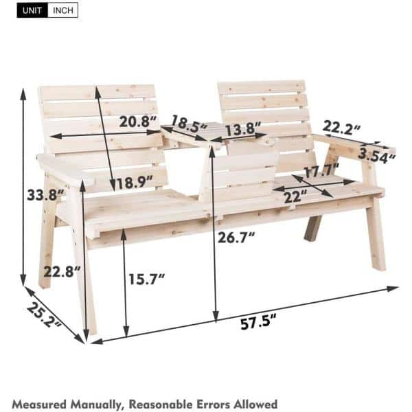 Natural Cedar/Fir Wood 3-Seat Bench with Foldable Table
