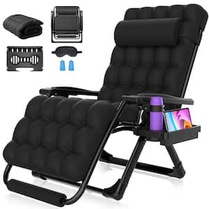 33 in. W Black Metal Zero Gravity Outdoor Recliner Oversized Lounge Chair with Removable Cushion and Upgraded Lock