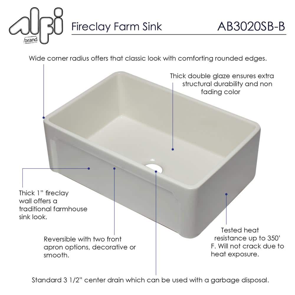 30'' Biscuit Fireclay Farmhouse Single Bowl Kitchen Sink