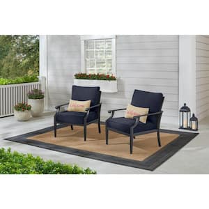 Braxton Park Black Steel Outdoor Patio Lounge Chair with CushionGuard Midnight Navy Blue Cushions (2-Pack)