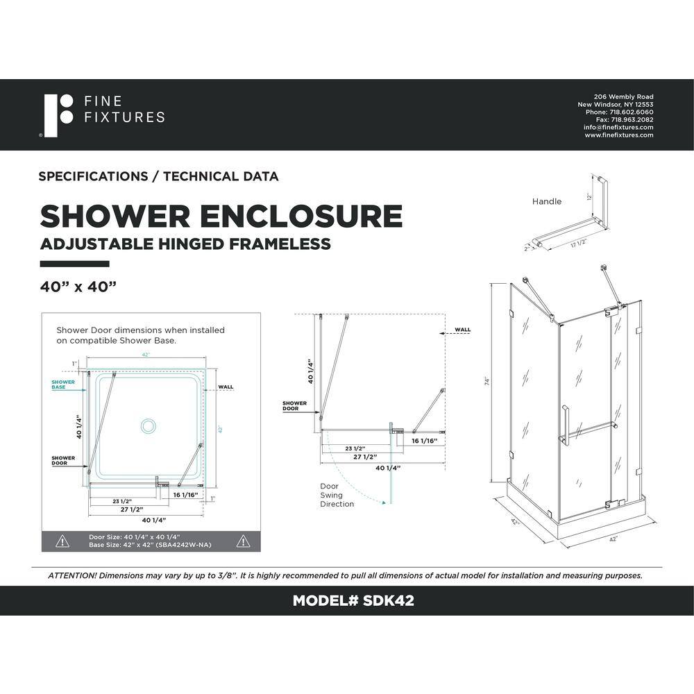 Polished Chrome Frameless Tempered Glass Corner Shower Enclosure - 40" x 40" x 74"