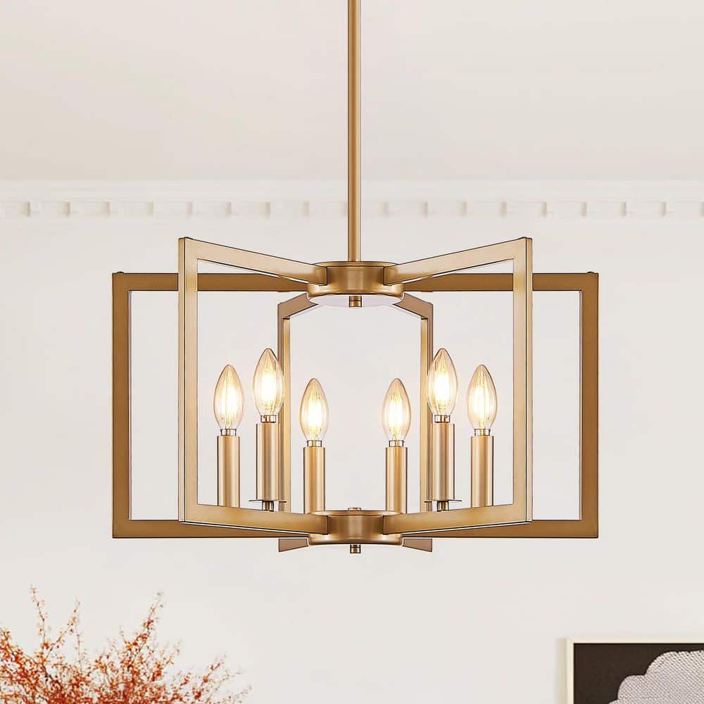 6-Light Golden Geometric Pendant Light, Adjustable Hanging Lights Industria
