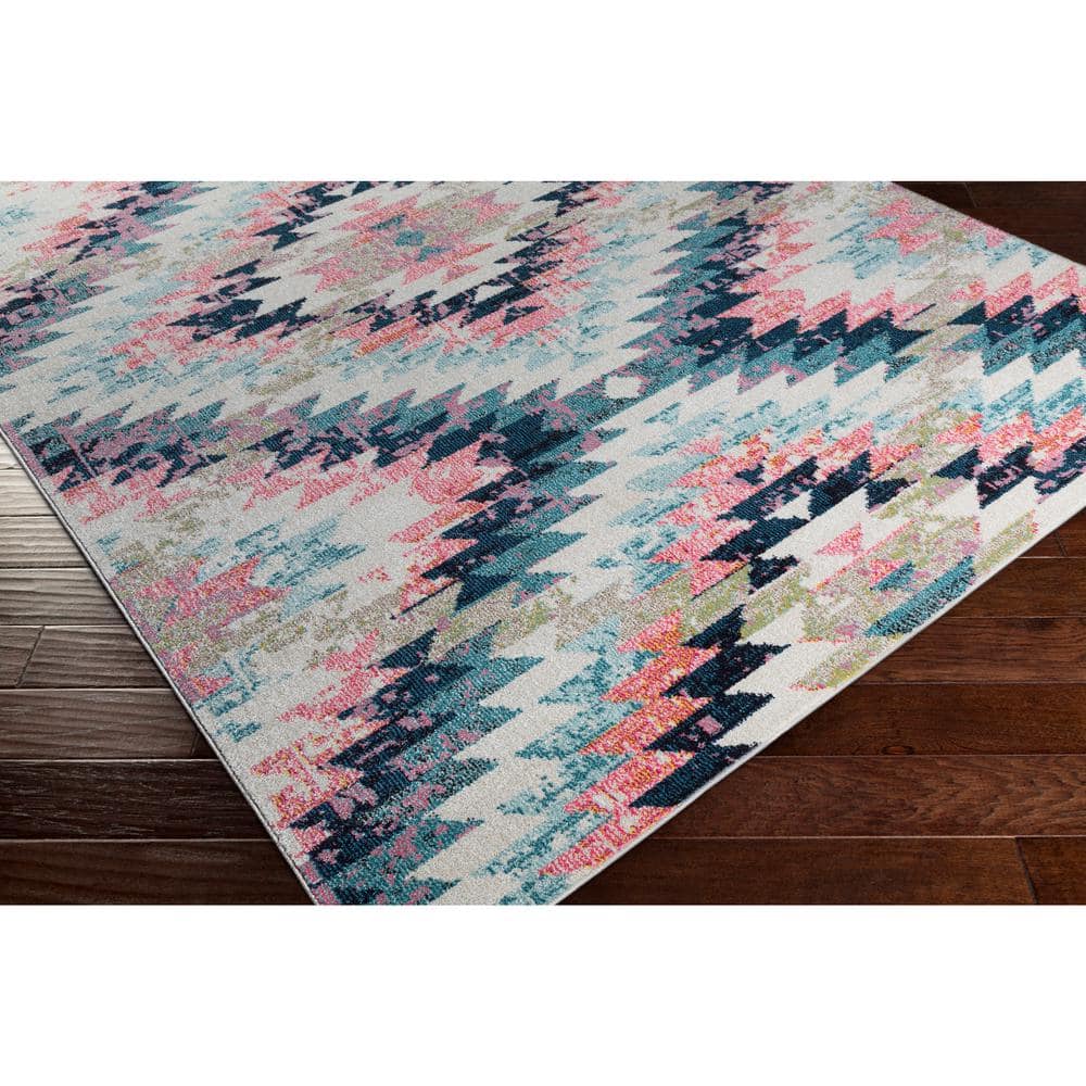 Teal and Multicolor Southwestern Polypropylene Area Rug, 7'10" x 10'2"
