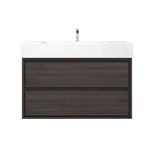 Saggie 42 in. W. x 20 in. D x 28 in. H Single Sink Floating Bath Vanity in Dark Gray Oak with White Acrylic Top