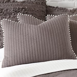 Pom Pom Slate Solid Quilted Cotton 20 in. x 26 in. Standard Pillow Sham